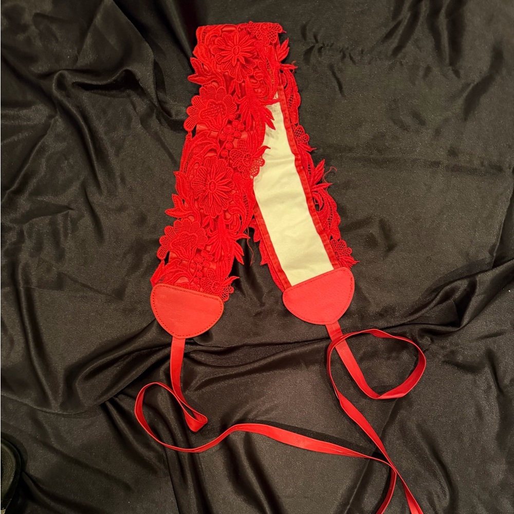 Red Floral Lace Belt Tie - Women Accessories